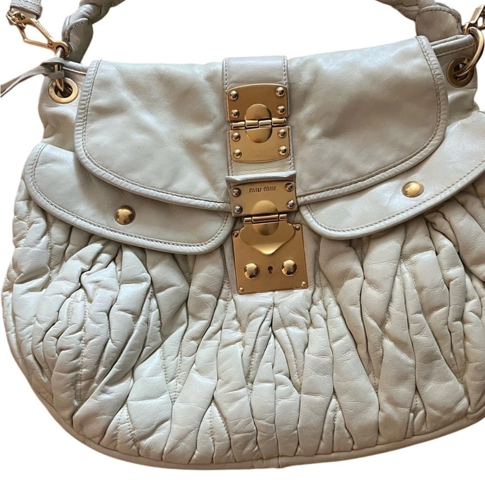 Miu Miu Cream Coffer Leather Crossbody Bag with Gold Clasp